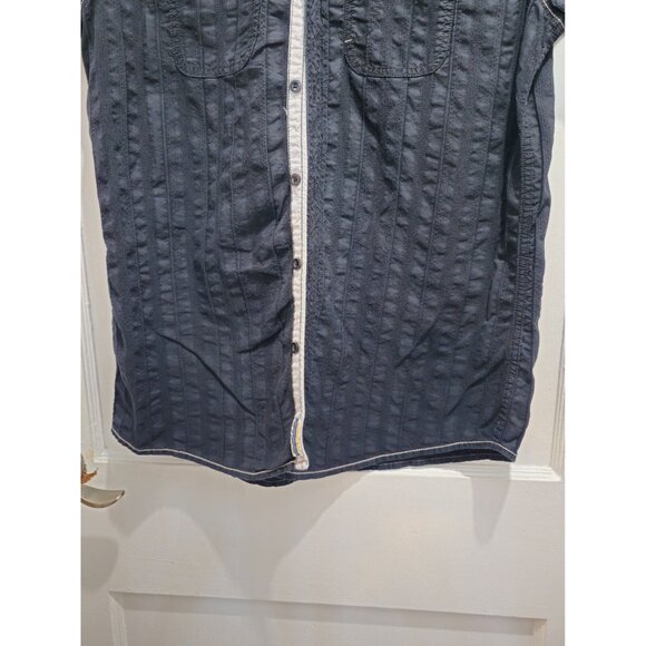 Point Zero Black Label Semi-Fit M Men's Short Sleeve Shirt - Navy Button Down - Picture 12 of 16